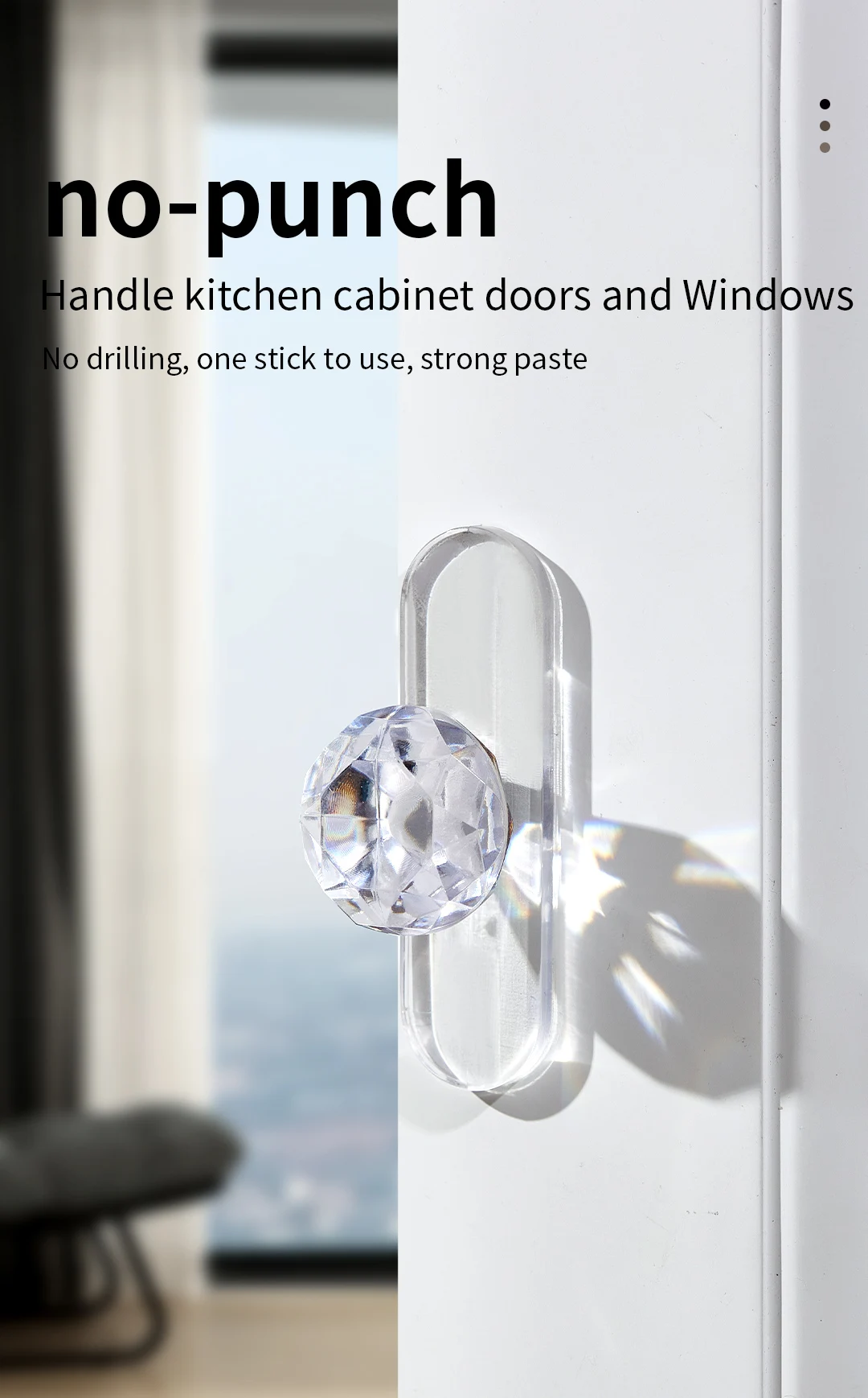 No-punch Clear Crystal Acrylic Diamond handle Furniture Drawer Cupboard Wardrobe Door knob details