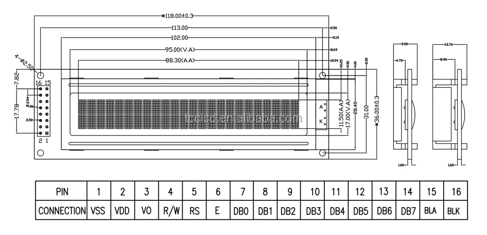 16 Pin 24x2(av10) Character Lcd - STN Blue 2402 Display