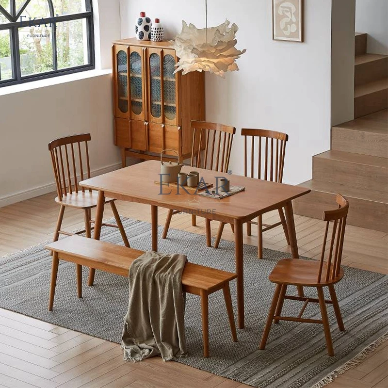 product new design ekar solid wood dining table and chairs set kitchen table set 4 chairs-59