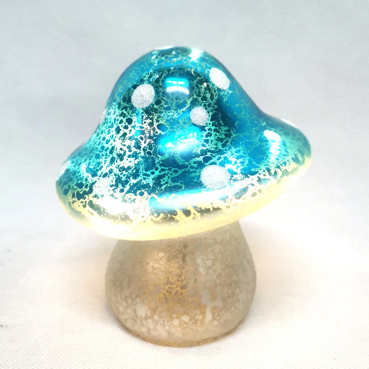 Light up Easter Day home indoor decoration LED antiqued mercury glass blue dotted mushroom table ornament for sale