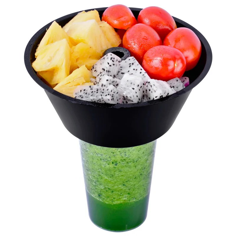 XYA Wegwerpbare eetbare gebakken kip Fruit Salad Snack Tray met deksel en drinkmelk Theekop Plastic PP Cup met stro