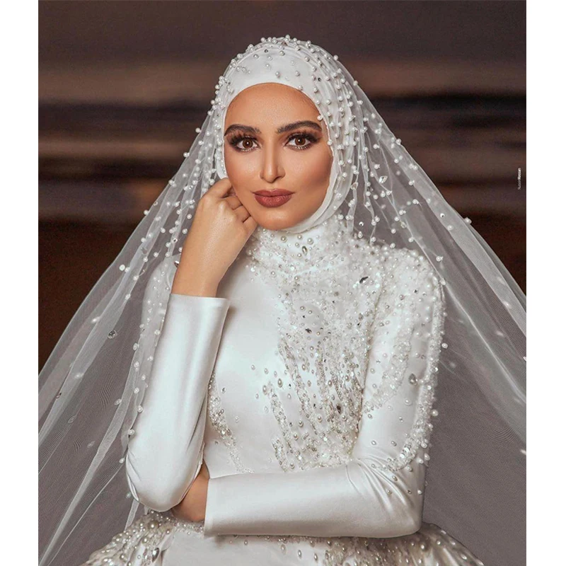 7023 Hot Products Pearls Mermaid Muslim Wedding Dresses With Detachable ...