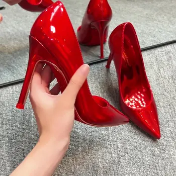 Classic Laser Red Heels Rhinestone Bottom Design Wedding Bride Banquet Elegant Sexy Pointed Toe Ladies Women Pumps Sandals