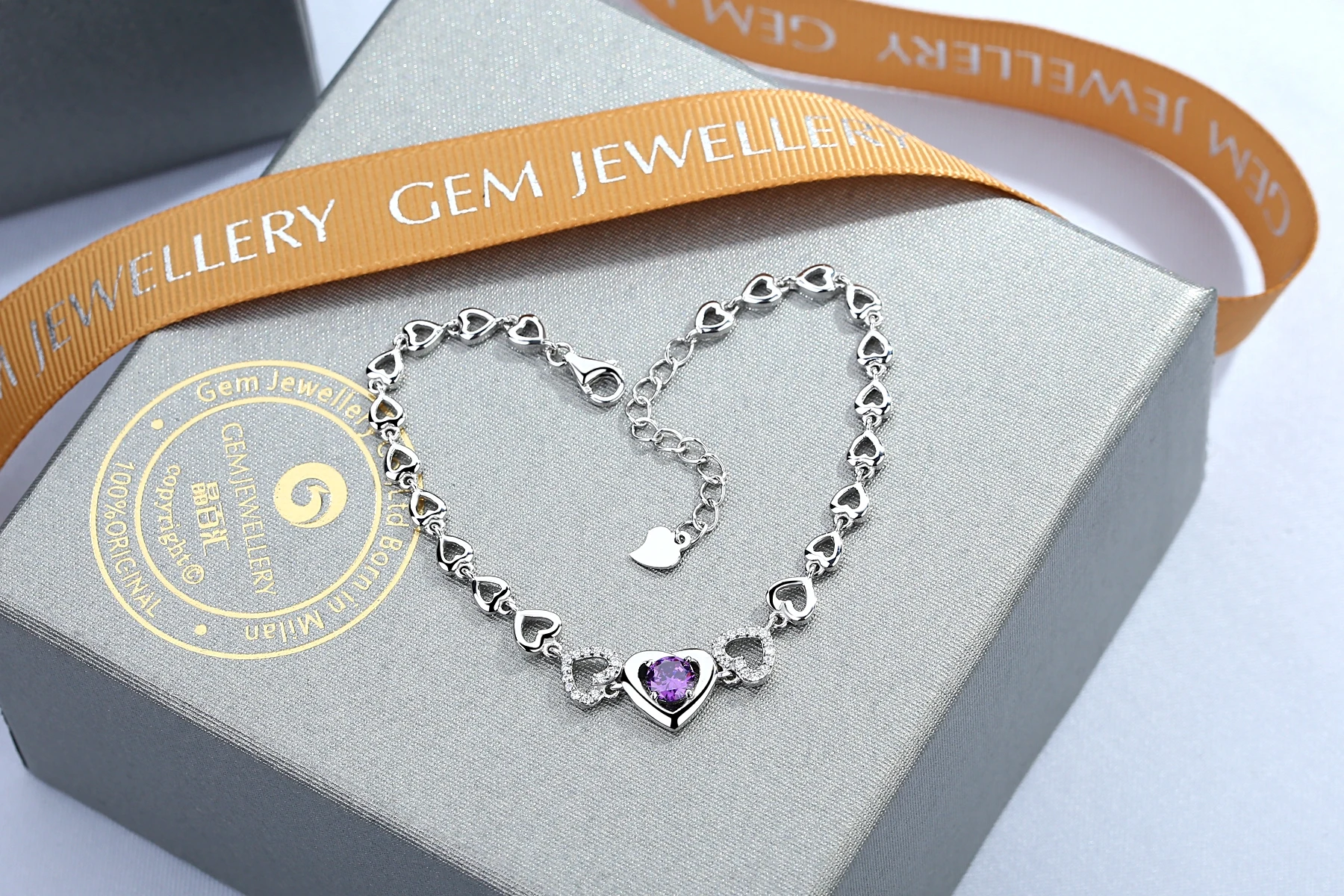 Fashion cubic zirconia womens jewelry wholesale 925 sterling silver zircon amethyst chain love brac(图6)