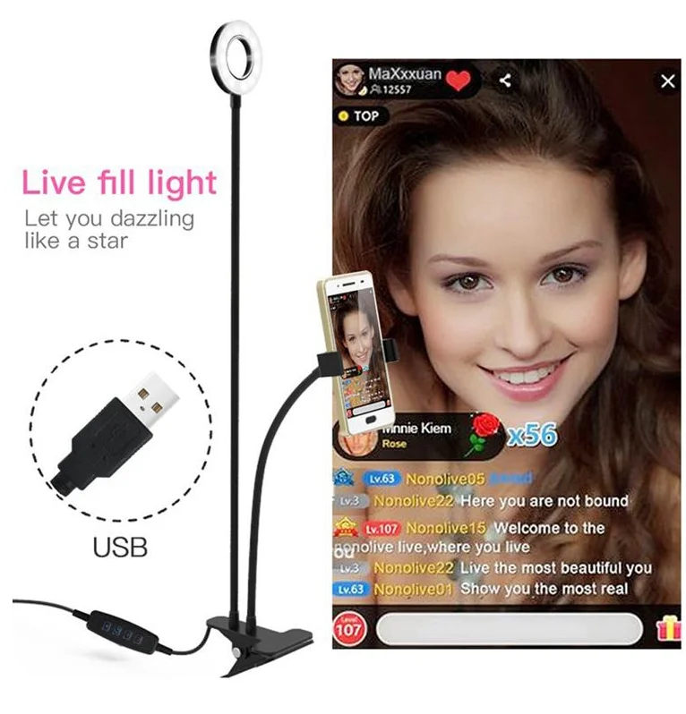 Light Mode LED Professional Live Stream and Makeup Usage Selfie Ring Light With Cell Phone Holder Stand