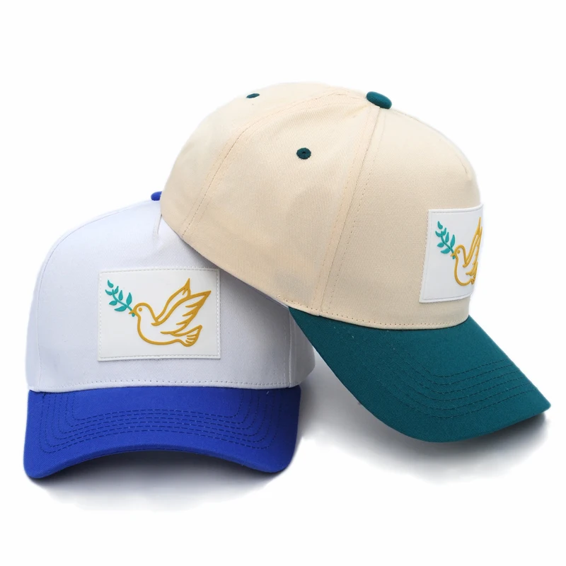Two Tone A Frame Hats Wholesale OEM Custom Logo Panel Two Tone Baseball Caps Wholesale