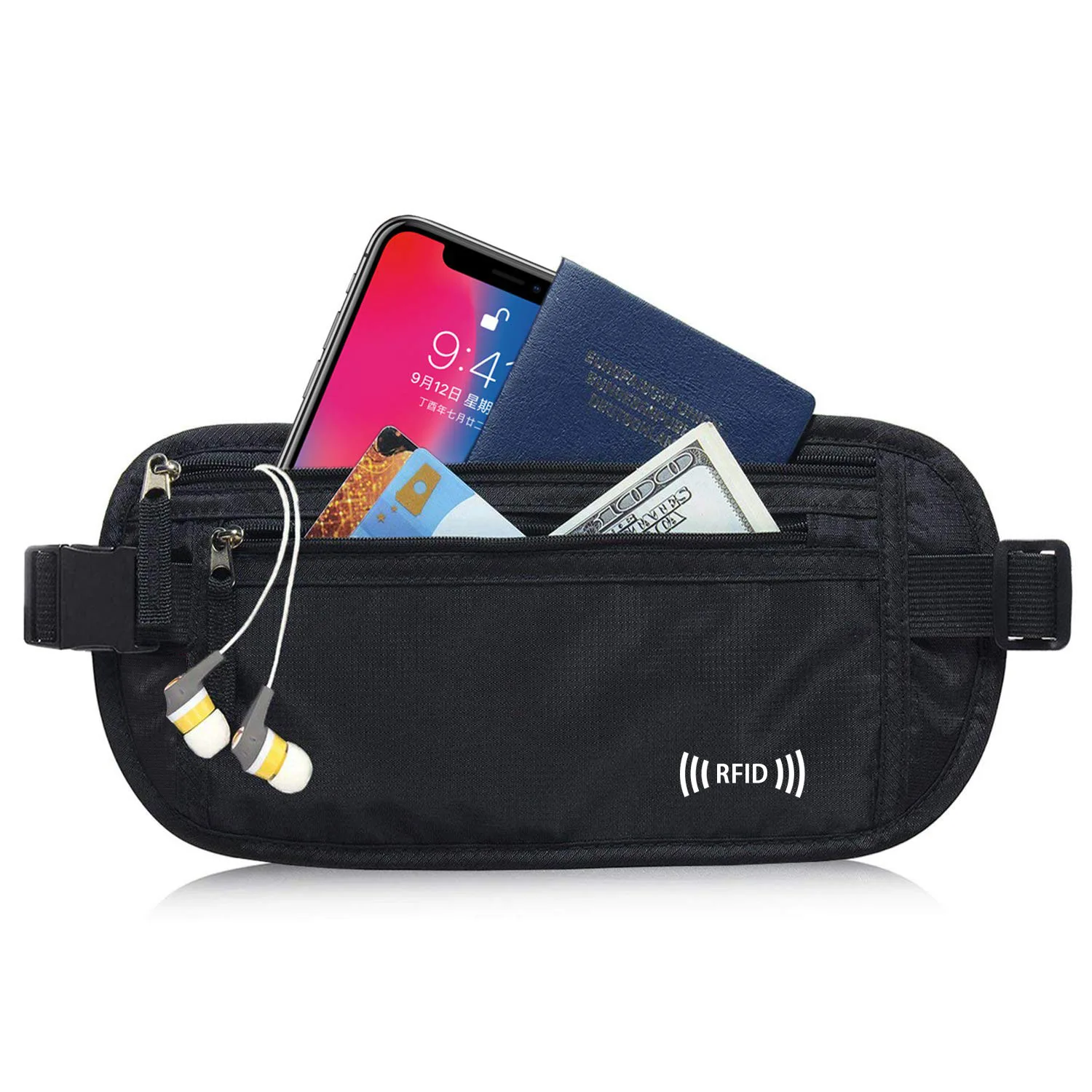 Yajie Factory Custom Ultra-Thin Nylon RFID Magnetic Shielding Waterproof Anti-Theft Invisible Close Fitting Waist Passport Bag
