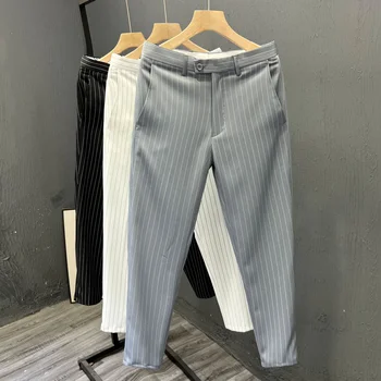 Custom Multi-color Vertical Striped Dress Pants Slim Fit Pencil Pants Skinny Trousers Causal Pant for Man