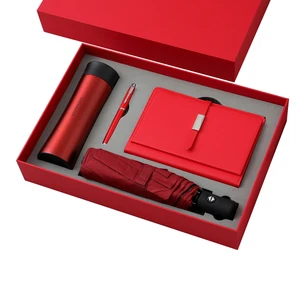 Wholesale Custom Logo Business Annual Meeting Firm Gift Box Free Diy Umbrella Flash Drive Water Bottle Notebook Stationery Set