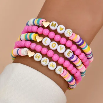 2022 Girls polymer clay bracelet bohemian children bracelet set handmade pink love kid bead bangle bracelet jewelry for kids