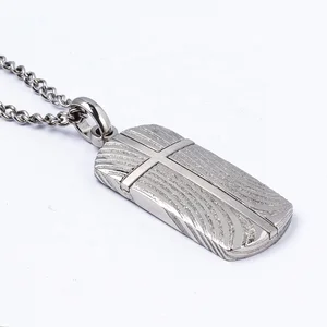 TIZTI Wholesale Price Unique Pattern Damascus Steel with Stainless Steel Cross Inlay Necklace Pendant