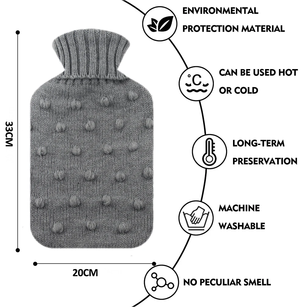 oem high quality 2l rubber bs hot water warm bag custom knit cover hot water bottles for sale