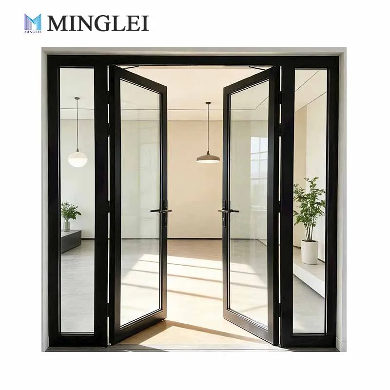 मिंगलेई आधुनिक डिज़ाइन के काले एल्युमीनियम कैज़मेंट दरवाज़े, अमेरिकी घरों के लिए ऊर्जा-दक्ष तिहरे पैनल वाले प्रवेश द्वार