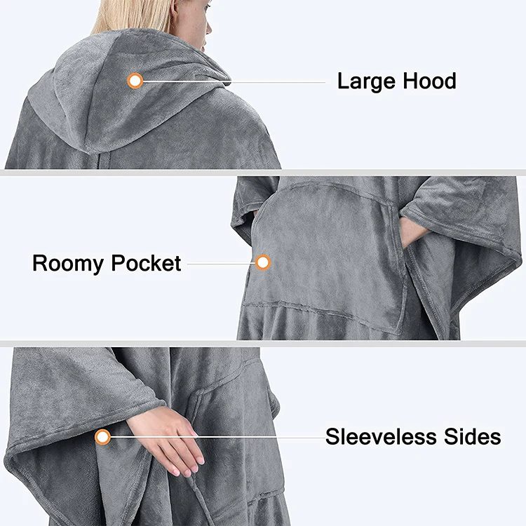 Warm Soft Snuggle Flannel Lazy Tv Hooded Blanket Wearable Blanket With ...