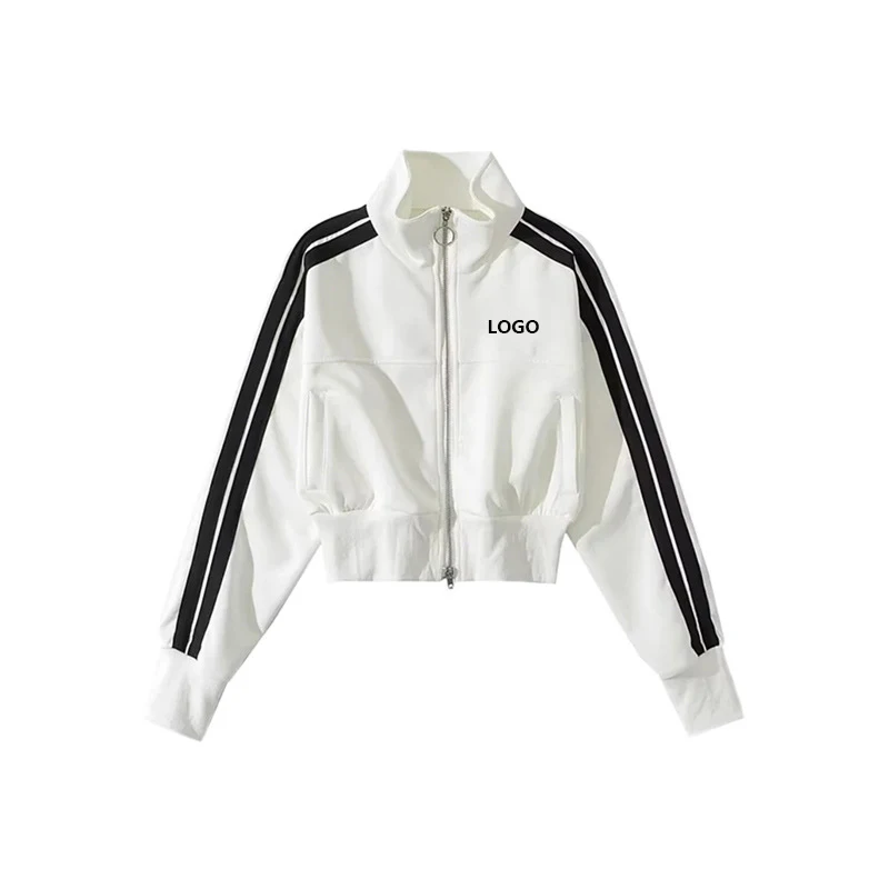 2023 Custom Grams Stand up Collar Jacket Crop Top   Zipper up Vintage Streetwear Women Long Sleeve Casual Jacket