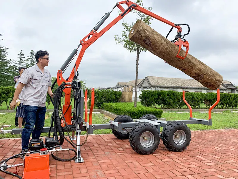 Wemax Forestry Log Loading Machine 1.5ton Timber Wood Trailer With 3.4m Crane With Remote Control Winch