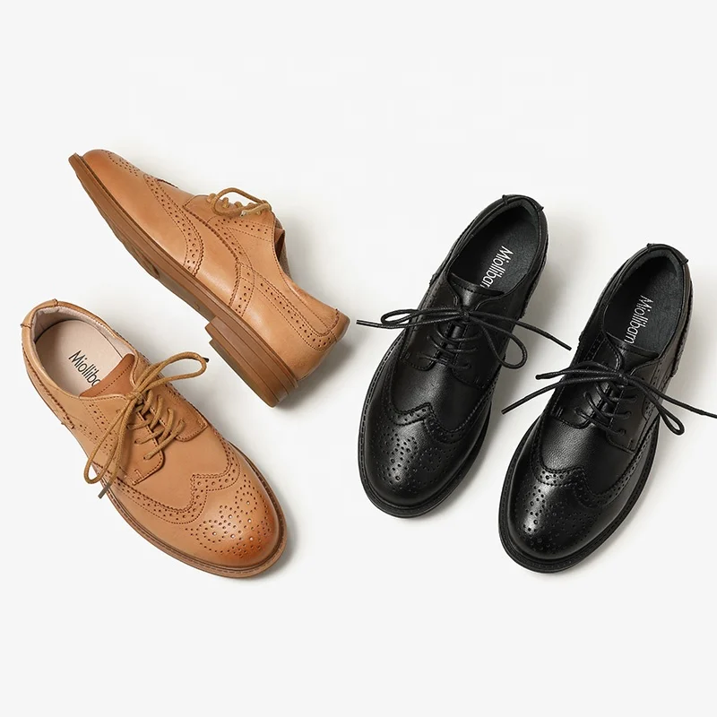 Womens Leather Shoes Flat Wingtip Soft 