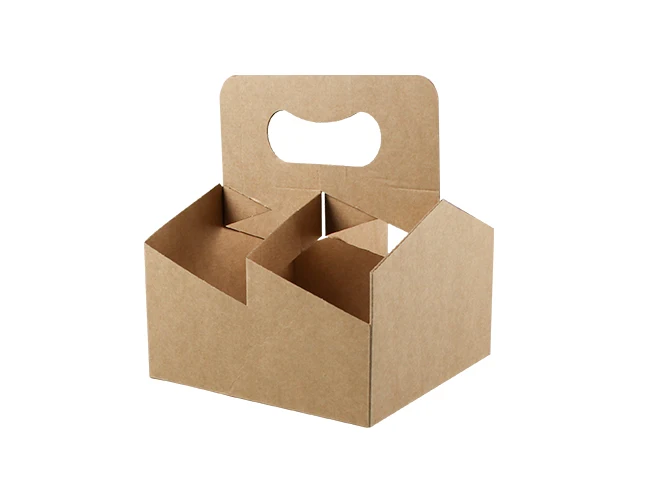 Customized Eco Friendly Kraft Coffee Cup Carrier with Handle for Milk Tea and Takeaway Beverages supplier