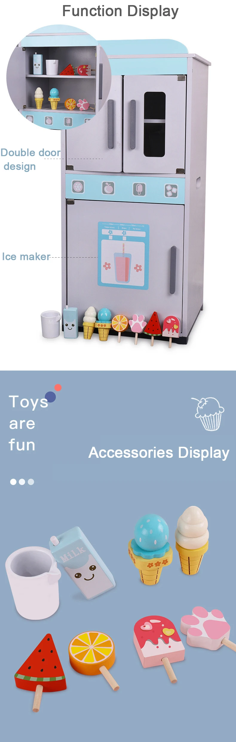 Wooden Mini Sound And Light Refrigerator Kitchen Combination Toys