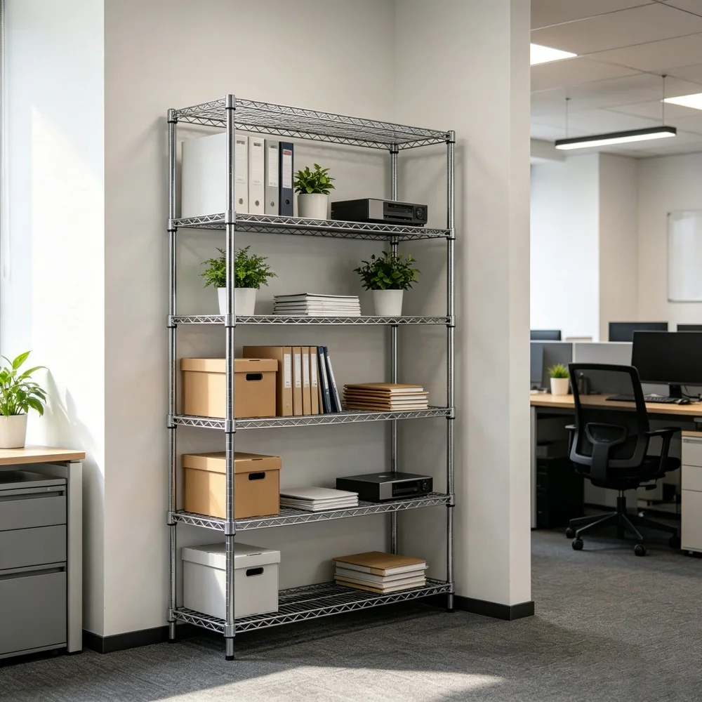 Modern Rack 6 Tiers Heavy Duty Iron Steel Metal Metro Office Garage NSF Wide Chrome Wire Shelving