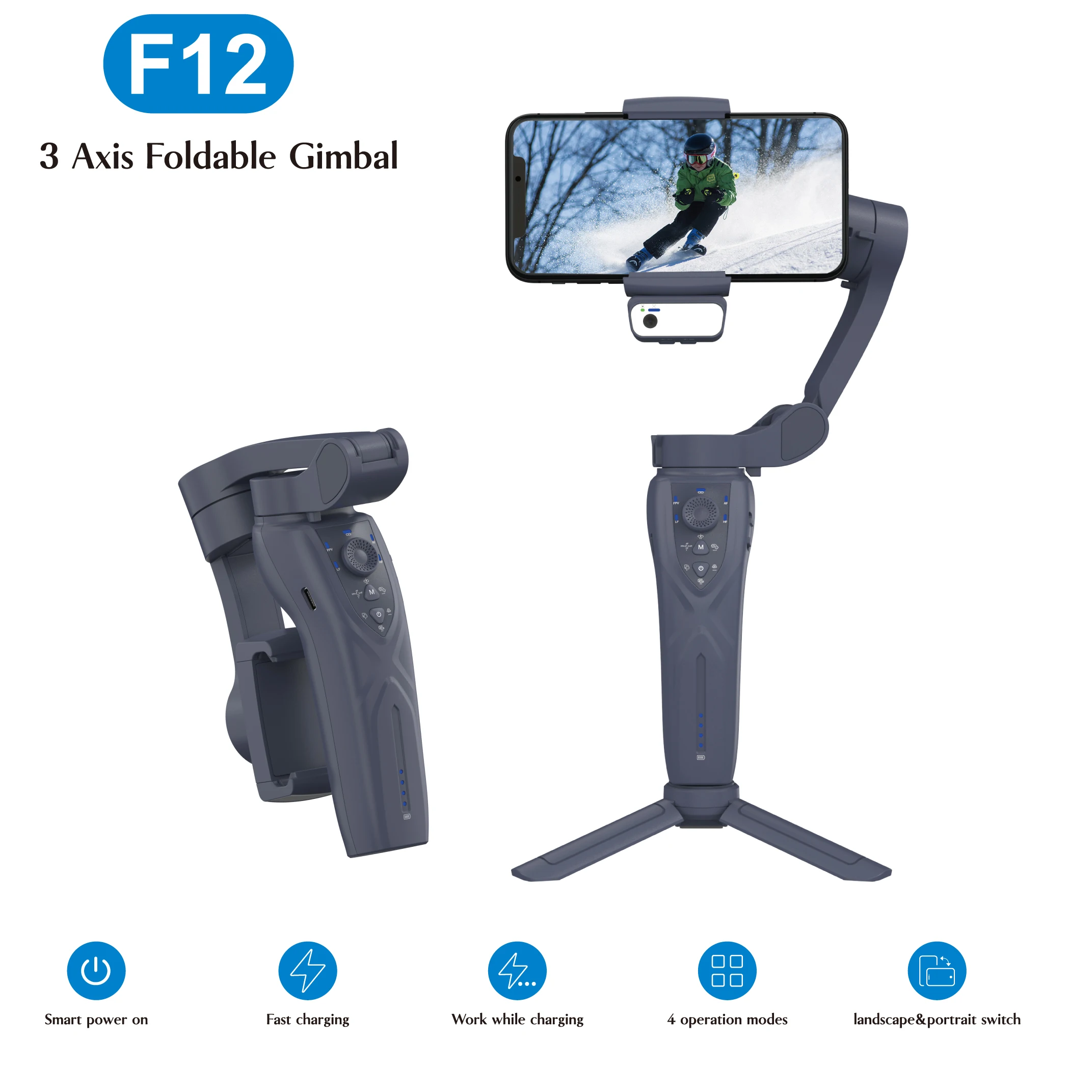 High Quality F12 Gimbal 3 Axis Gimbal Stabilizer Phone Flexible