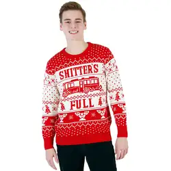 Мужской Рождественский праздничный вязаный свитер, уродливый пуловер, Зимние Повседневные красные хлопковые мужские свитеры с круглым вырезом и длинным рукавом