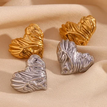 New Design Engraved Heart Stud Earrings For Women PVD Gold Plated Jewelry Tarnish Free Earring Women