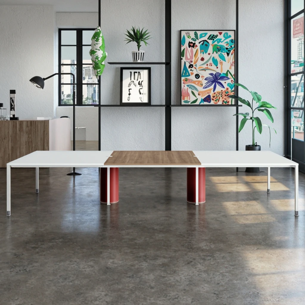 Large Modern Conference Table with Dual Power Sockets Midline Cable Tray Adjustable Feet for Office Meeting Use 4