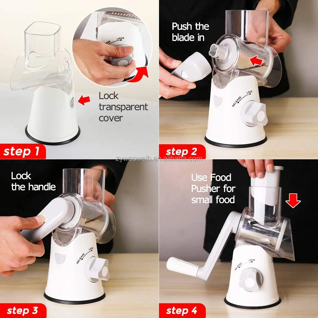 Rotary Cheese Grater Shredder 3 Multi Blade Manual Vegetable Slicer with Non-slip Suction Base Nuts Grinder Cheese Shredder With