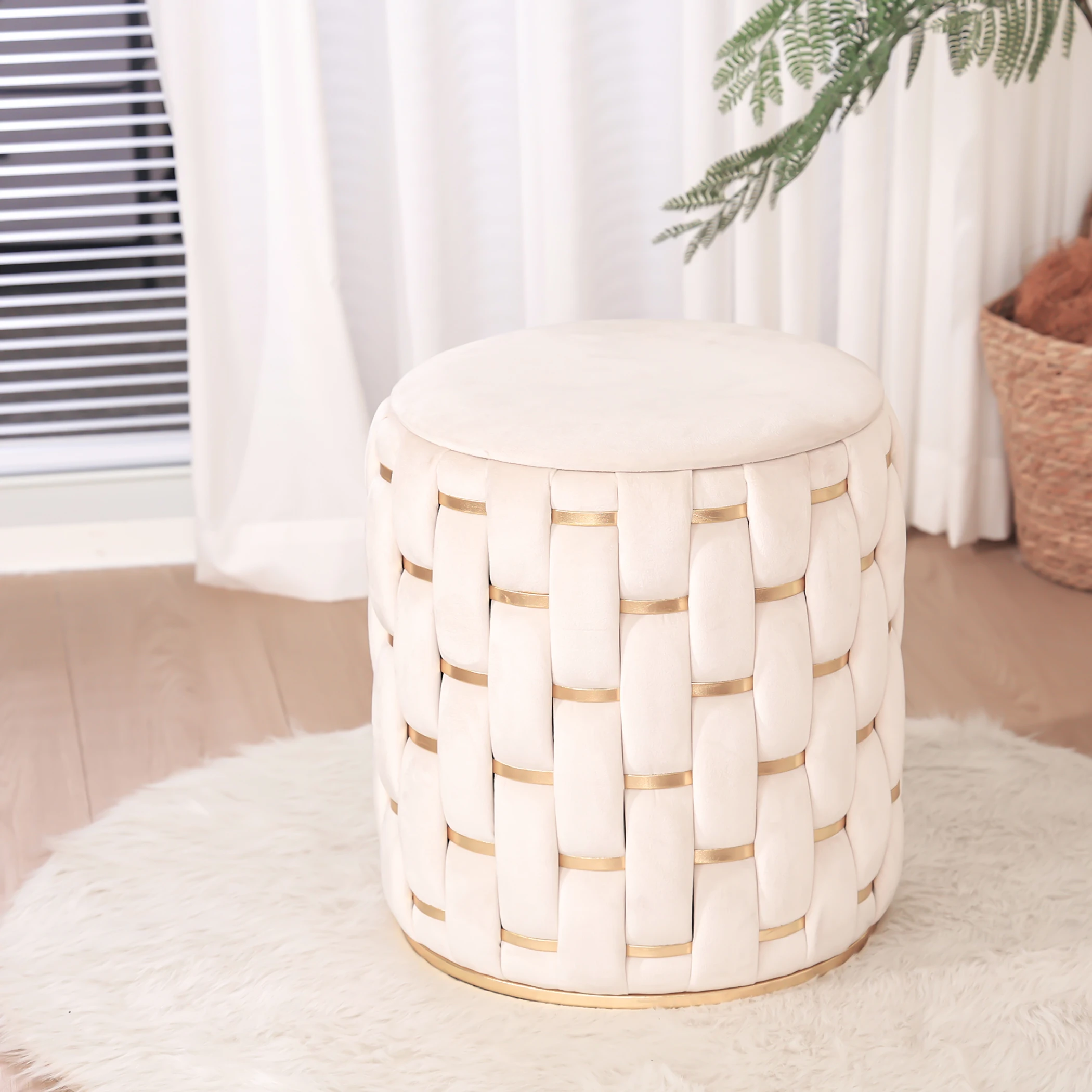 Custom 2025 Modern Round Storage Ottoman Stool Velvet Chairs Poufs