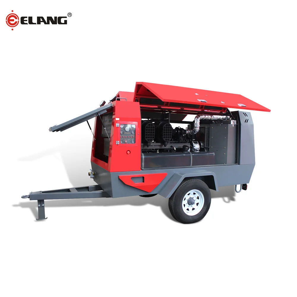 185cfm Diesel Engine Two Wheels Towable Portable Screw Air Compressor for Digging