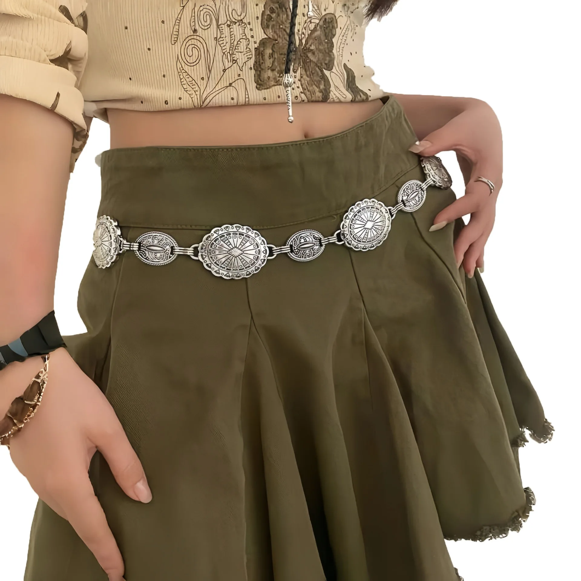 Western Country Concert Outfit - Metal Concho Belt Chain