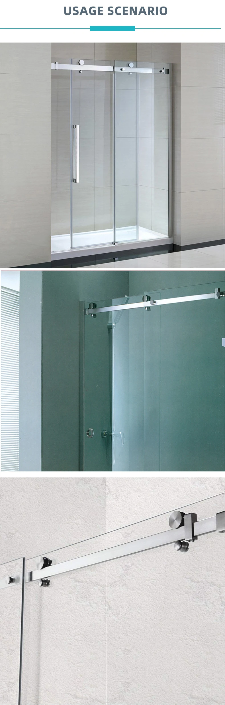 Stainless Steel Sliding Door Kits Shower Room Glass Sliding Door System