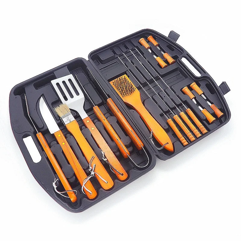 18pcs Wooden Handle Barbecue Utensil Grill Accessories BBQ Grilling Tools Set for Outdoor Camping details