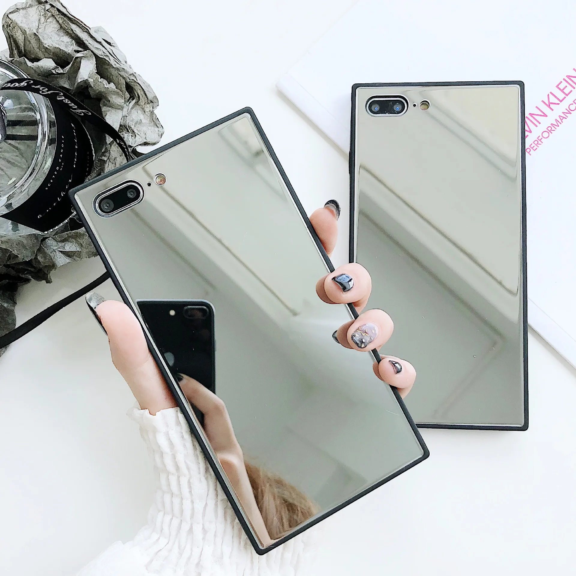 in stock new glass mirror mobile cover makeup p