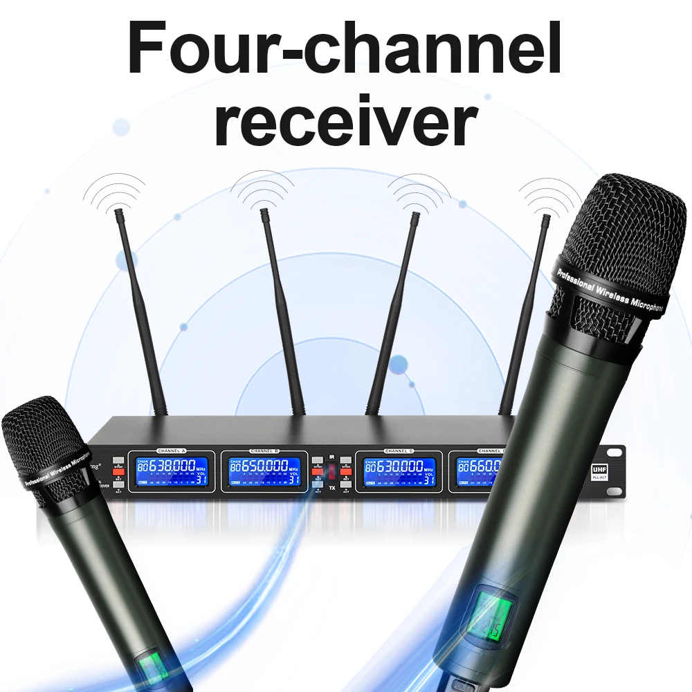 Depusheng DR2400 UHF High Fidelity Performance Conference 4 Channel Wireless Microphone