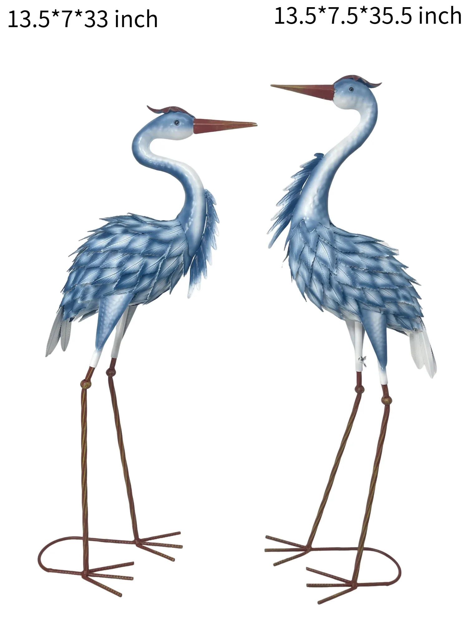 High Quality New Arrival Set of 2 Blue Free Standing Metal Patina Heron Decoy Outdoor Statue Garden Crane