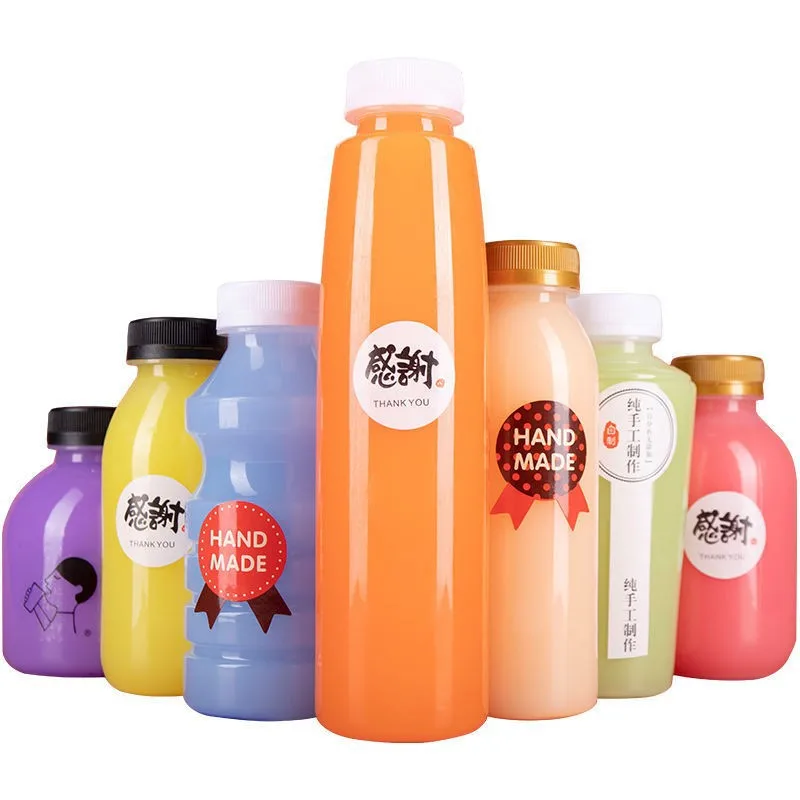 Plastic juice bottle with temper-evident Screw caps Boba tea bottle For Drink beverages PP/PET