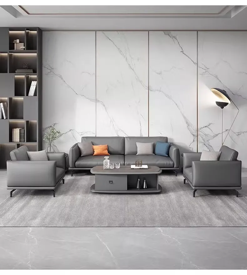 Modern Solid Wood Office Sofa and Coffee Table Combination for Commercial Use in Villa and Business Reception Rooms