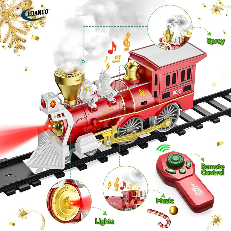 Kids Remote Control Train Toys Smoke Lights Sound Christmas Train Sets  for Around the Tree Toy Christmas Train