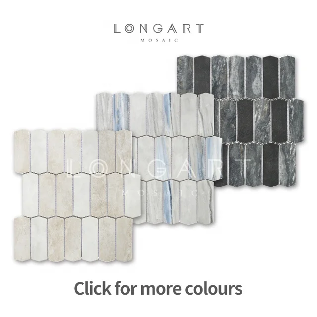 LongArt Mosaic Cement Mixed Wood Grain Patterns Recycled Glass Mosaic Tiles For Bathroom Living Room Kitchen Wall Decoration