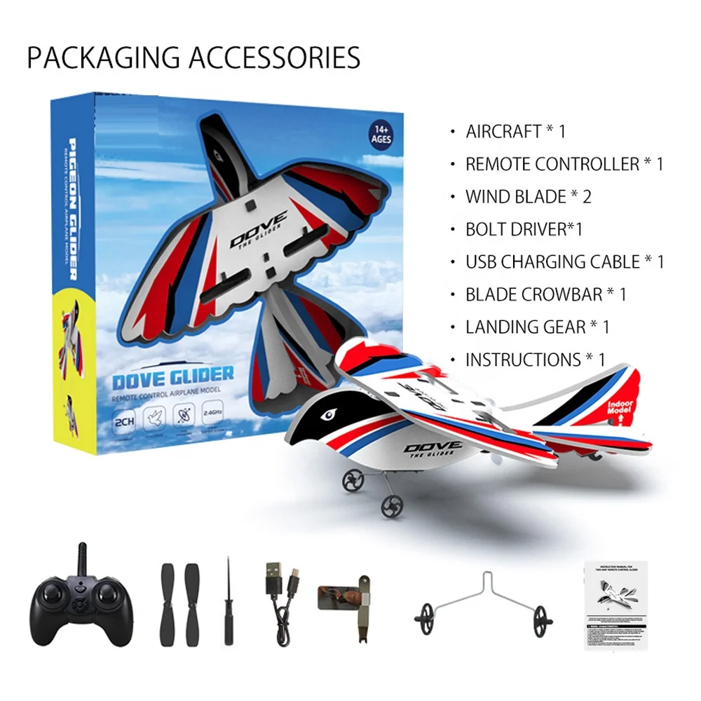Latest Design Flying Pigeon Toy 2.4 GHz Remote Control Plane Durable MPP Foam RC Airplanes Toys for Kids with Colorful LED Light