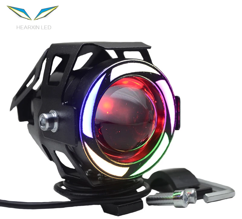 Motorcycle Universal LED Headlight U7 Colorful Moto Lights for Scooter Motorbike Fog Lamp Angel Devil Eyes LED External Flashing