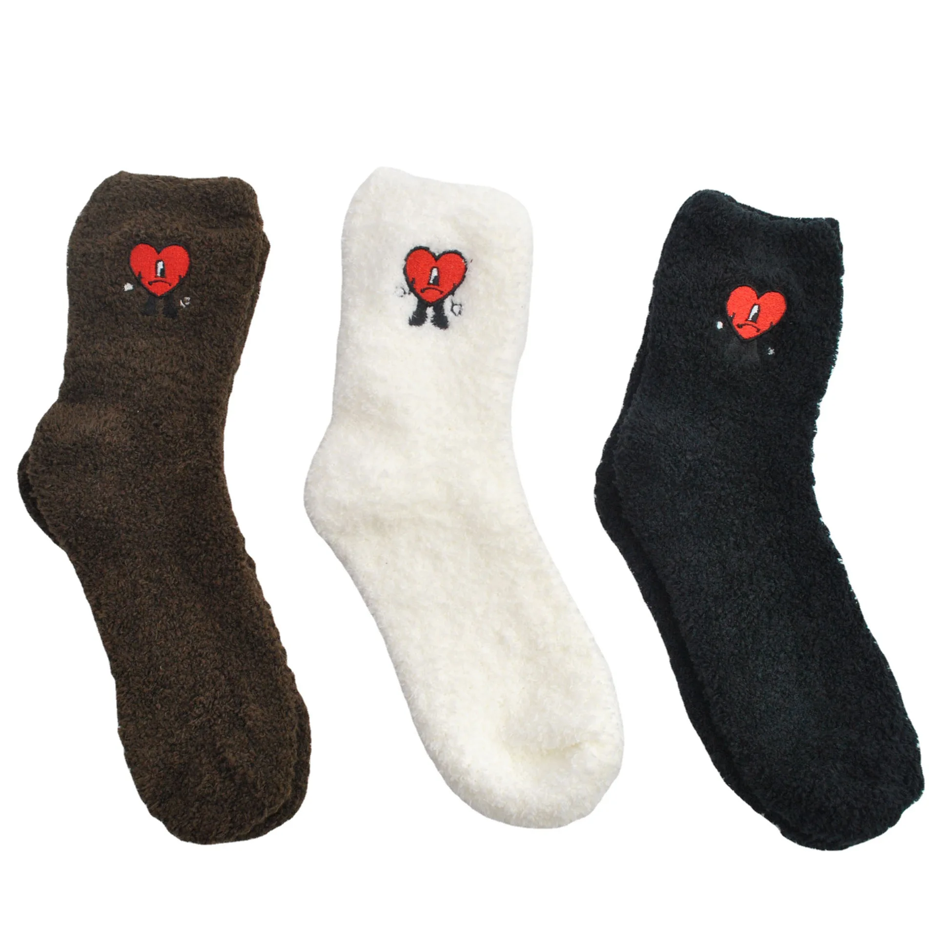 Wholesale Custom Brand Design Bad Bunny Coral Fleece Socks Print Heart