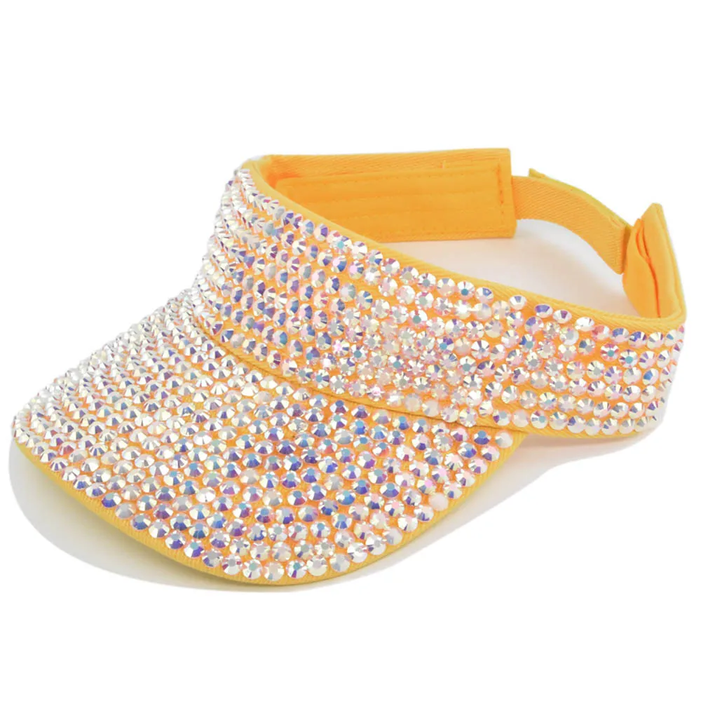 ASUITOFK Bling Rhinestone Sun Visor Hat - Adjustable Sport Cap With Crystal Stones, White