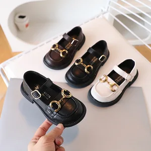 2026 Autumn New Trendy Slip-On PU Upper Single Dress Shoes Students Baby Girls Floral Princess Party Metal Buckle Children's