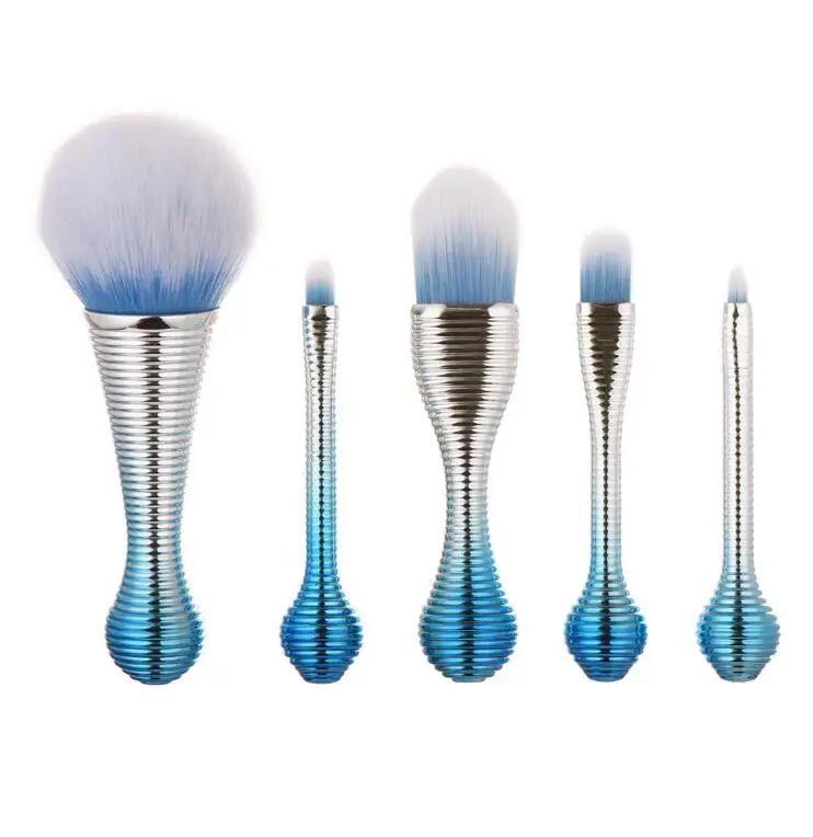 CYSHMILY 5pc  Make Up Dusting powder Blush Fan Brush Blue Lollipop Handle Makeup Shaving Brush