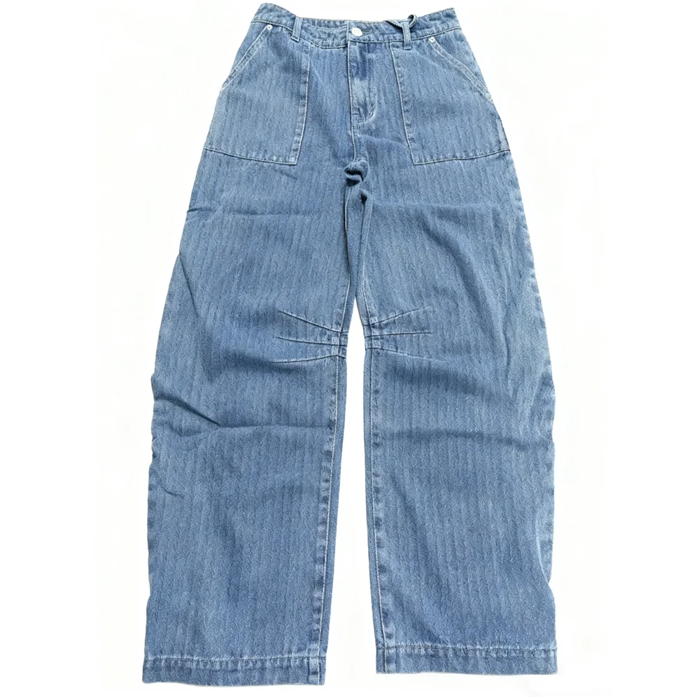Customized Baggy Wide- Leg Culotte Jeans Striped Balloon Denim Jeans