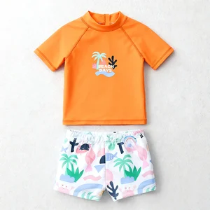 Oeko Tex Custom Repreve Baby Boy Swimwear Quick Dry Breathable Eco-Friendly Soft Kids UV Swimsuit Short Sleeved Two Piece Swim