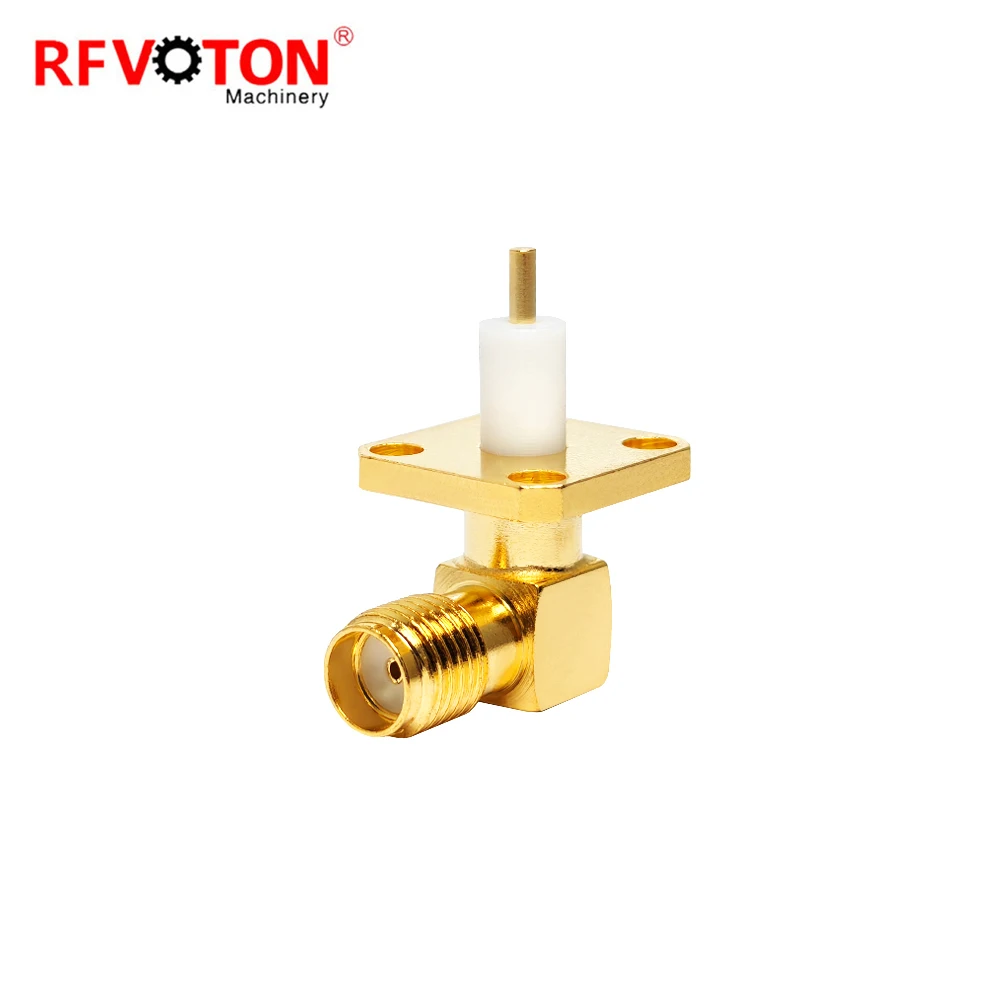 Factory Sma Female Jack Hembra 4 Hole Flange Panel Right Angle 90 Degree RA ElbowRf Coax Coaxial Coax Connector Copper in Stock